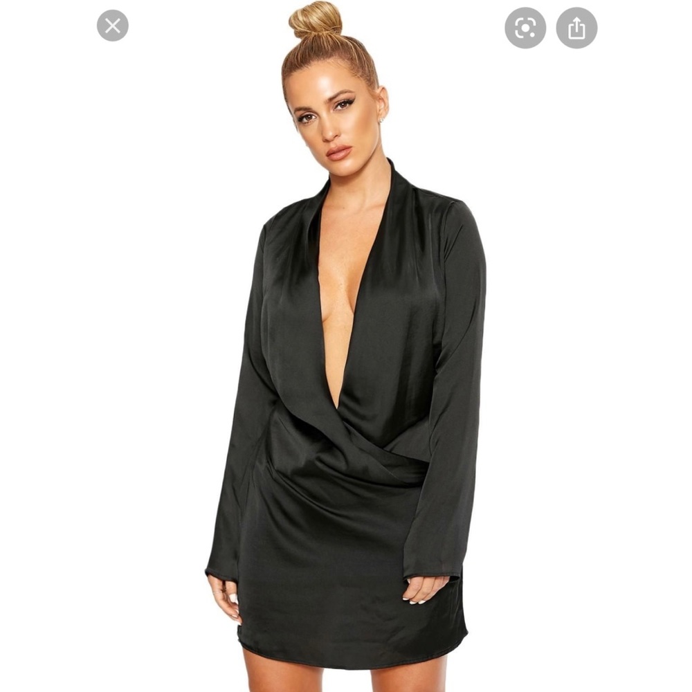 Naked Wardrobe Take the Plunge Satin Mini Dress